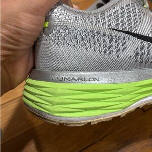 Nike Men's Silver and Neon Green lunarlon Athletic Shoes